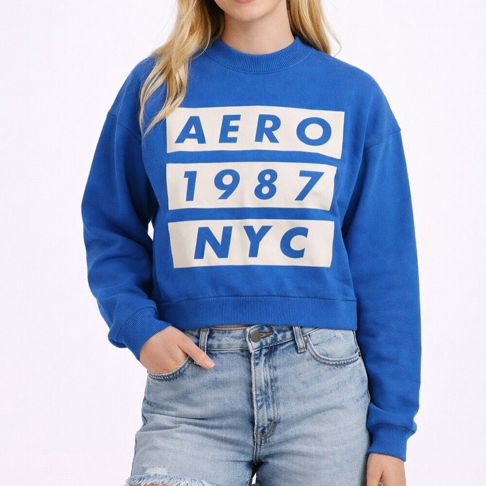 Aeropostale 1987 NYC Sweater Youth Small Blue Crewneck Sweatshirt Pullover